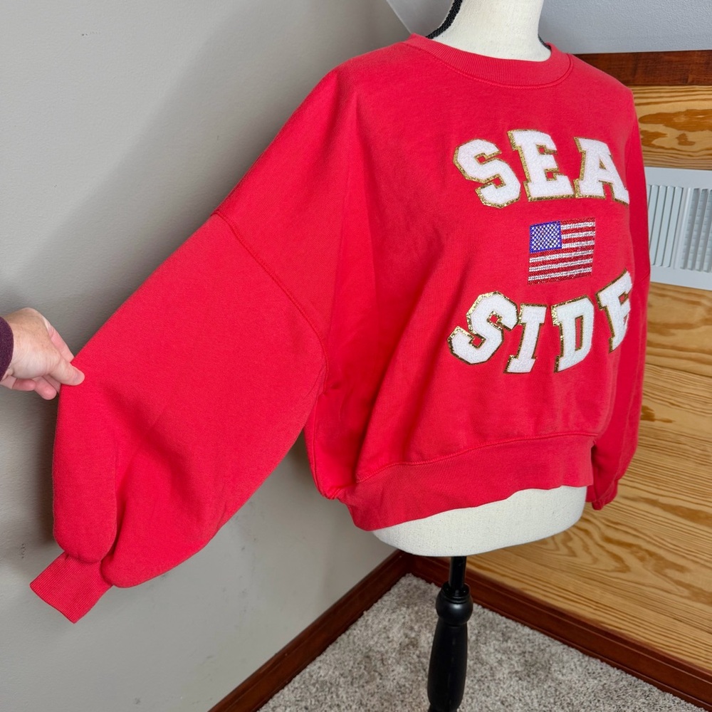 Judith March By The Seaside Pullover Sweatshirt Red Small S Rhinestone Flag - Picture 6 of 10